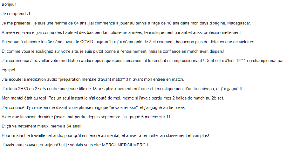 témoignage audio de préparation mentale